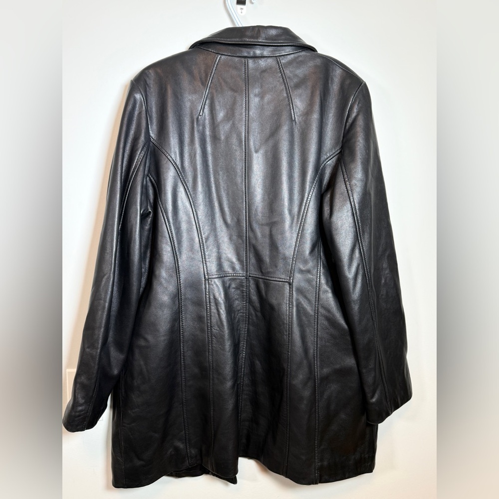 🧥 Danier Black Genuine Leather Mid-Length Coat Women's Large - Picture 3 of 11